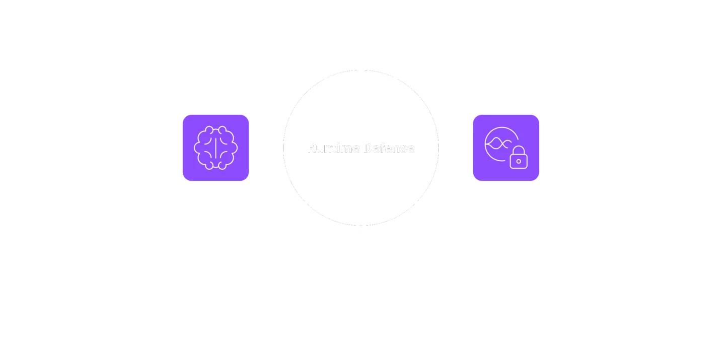 Concept diagram contrasting patchable code with an unpatchable AI agent brain, pointing to runtime defense.