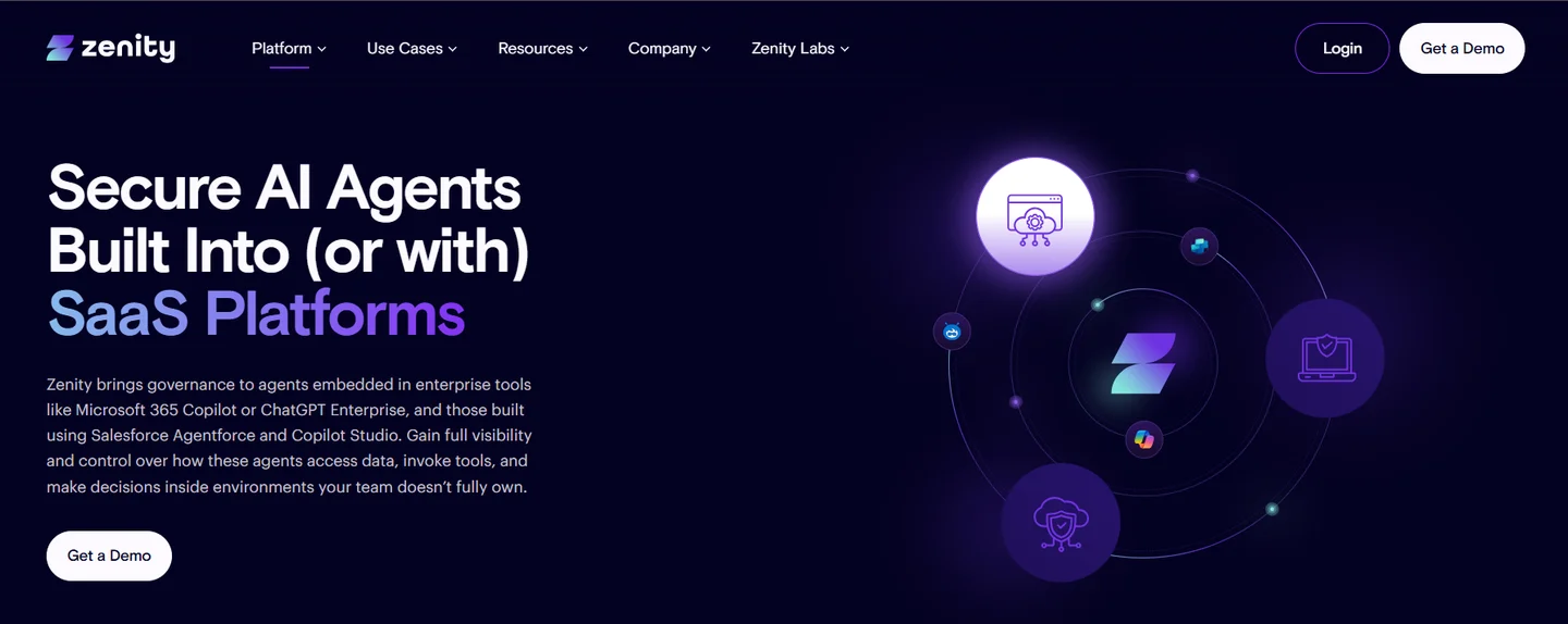 Zenity AI agent security platform governing agents in Microsoft 365 Copilot, ChatGPT Enterprise and Salesforce Agentforce