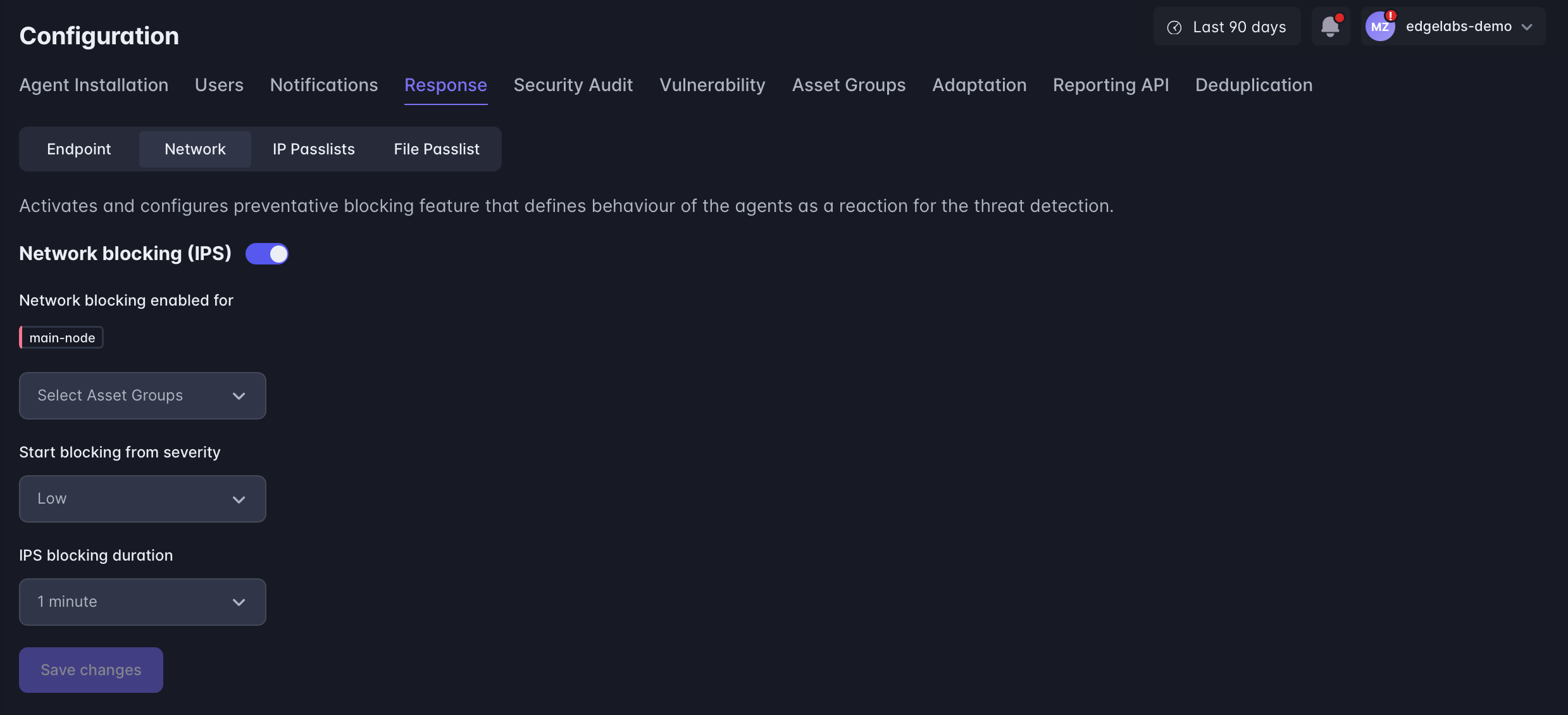 Automated IP blocking and Passlist management view with severity-based enforcement and reputation intelligence